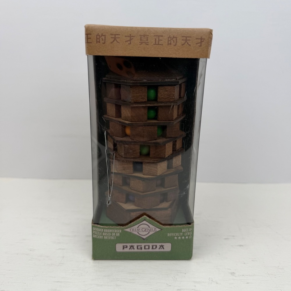 True Genius Pagoda Wooden Brainteaser Puzzle 9 Story Tower Difficulty 4/5 Stars